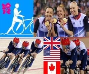 пазл Велоспорт трек преследования группами женщин 4000м, Соединенное Королевство, Соединенные Штаты Америки и Канада - Лондон 2012 - подиум